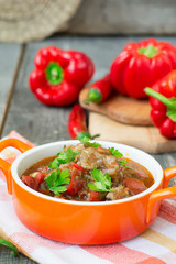 Chashushuli - spicy meat stew with vegetables. Georgian dishes.