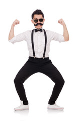 Young man with moustache isolated on white