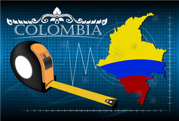 Fototapeta premium Map of Colombia with ruler, vector.