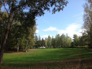 Fototapeta premium Городской парк в солнечный день ранней осенью