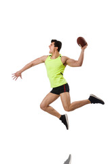 Fototapeta premium Man playing american football isolated on white