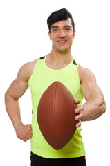Fototapeta premium Man playing american football isolated on white