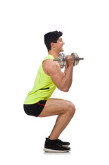 Muscular ripped bodybuilder with dumbbells