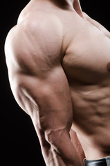 Fototapeta premium Muscular man posing in dark studio