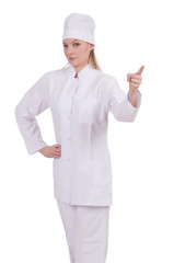 Pretty female doctor isolated on white