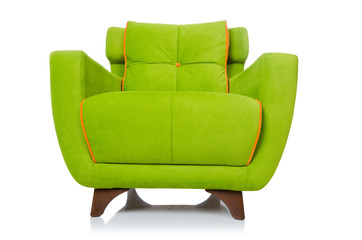 Green armchair isolated on the white