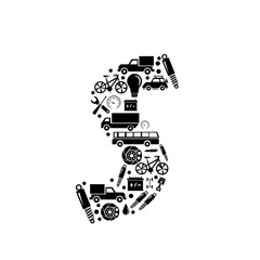 Abstract vector alphabet - S made from car icon - alphabet set
