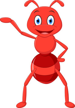 Happy ant cartoon presenting 