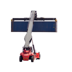 Fototapeta premium forklift handling the container box isolated on white background