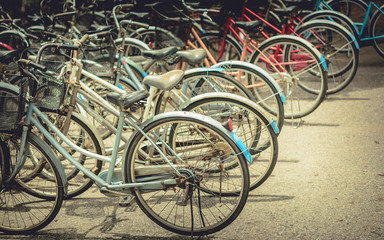 Obraz na płótnie Canvas Vintage bicycles picture style. Urban old bicycle, Service and B
