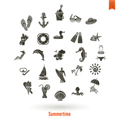 Summer and Beach Simple Flat Icons