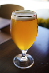 Glass of beer on table