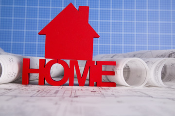 Home model with blueprint drawing