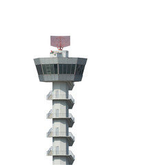 Airport control tower isolated on white background with clipping
