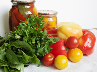 tomatoes, greens and peppers