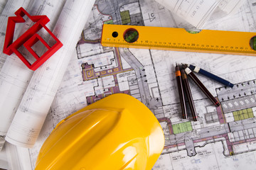 Architectural project and Yellow helmet