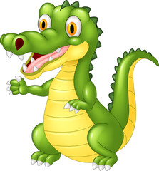Happy cartoon crocodile waving hand