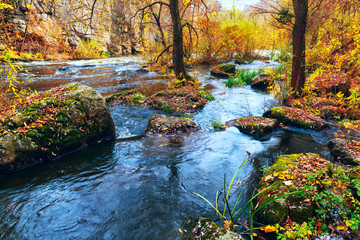 Fall river in canyon