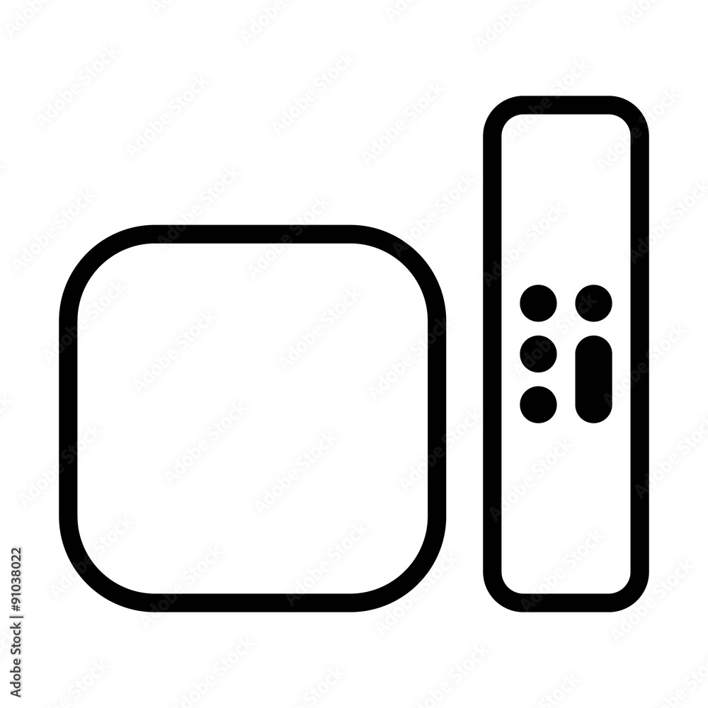 Poster digital media player setup box with remote line art icon for apps and websites