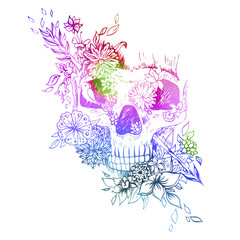 Abstract graphic skull, print.