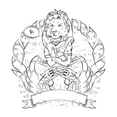 Doodle icon with lion and revolvers.