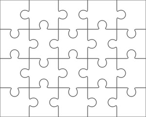 Jigsaw puzzle blank template 4x5, twenty pieces - obrazy, fototapety, plakaty