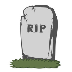 A gray gravestone with grass and RIP text