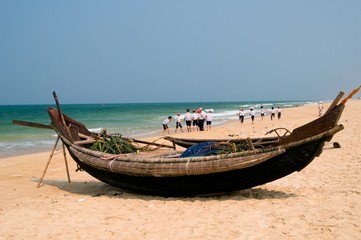 Traditional boat at Thuan An beach, Hue city, Vietnam