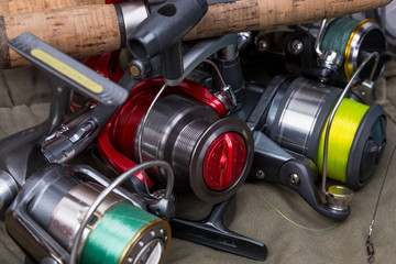 fishing reels with line different colors