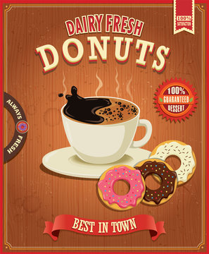 Vintage donut with coffee poster design