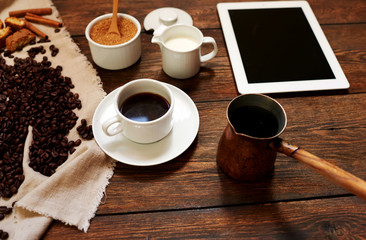 On the table in the office served a light breakfast