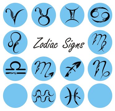 Zodiac symbol icons set on blue