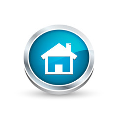 Obraz premium House vector icon, button. Three-dimensional view with perspective.