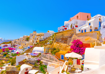 Oia is the most beautiful village of Santorini island in Greece - obrazy, fototapety, plakaty