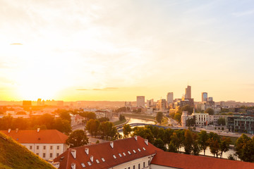 Fototapeta na wymiar sunset over the modern city of Vilnius