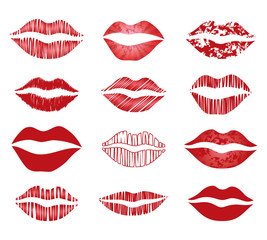 set of vector red lips