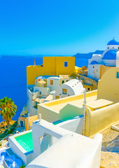 View to the sea from Oia the most beautiful village of Santorini island in Greece
