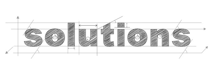 SOLUTIONS written in vector technical lettering font