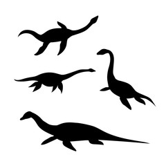 Plesiosaur vector silhouettes.