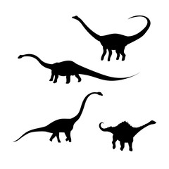 Diplodocus dinosaur vector silhouettes.
