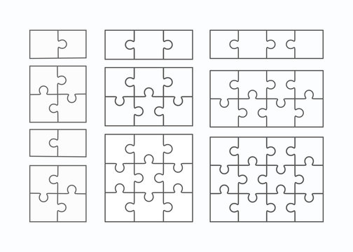 Jigsaw puzzle vector flat blank templates set