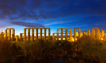 ancient roman aqueduct in  night