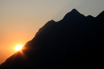 Silhouette of big mountain and sunset and twilight, Chiang Mai,