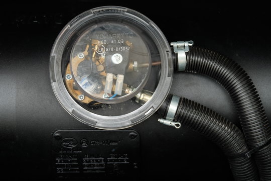 black car liquefied petroleum gas, LPG tank with meter close up