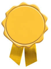 cachet de cire jaune sur ruban doré 