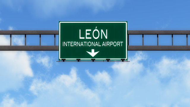 Leon Mexico Airport Highway Road Sign