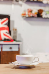 closeup of a cup of coffee at coffee shop