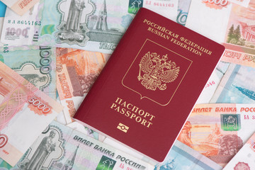 Passport with Russian money rubles