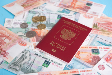 Passport with Russian money rubles