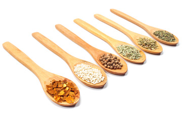 Various spices isolated on white